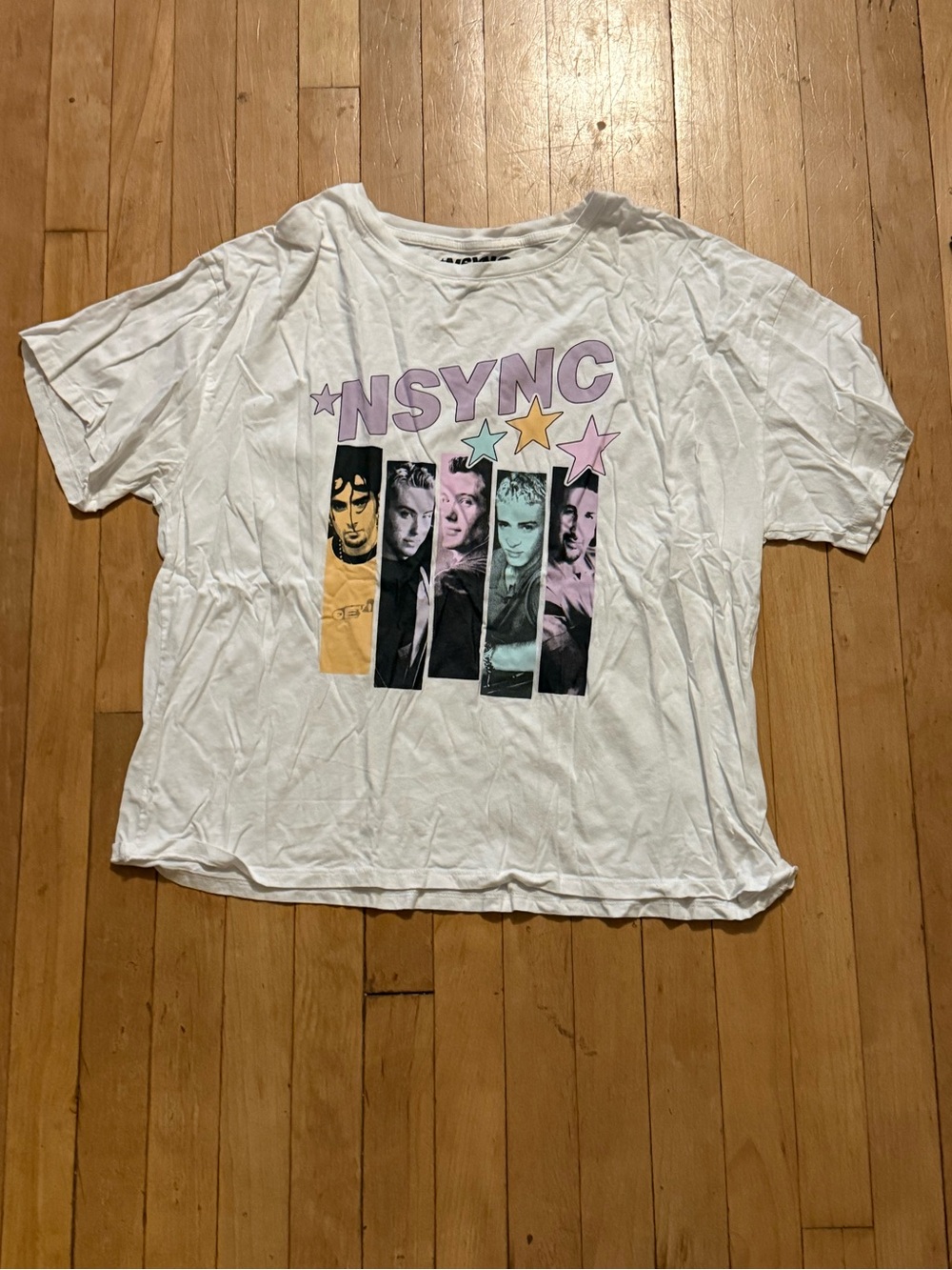 Hot Topic White NSYNC Graphic Tee with Pastel Stars